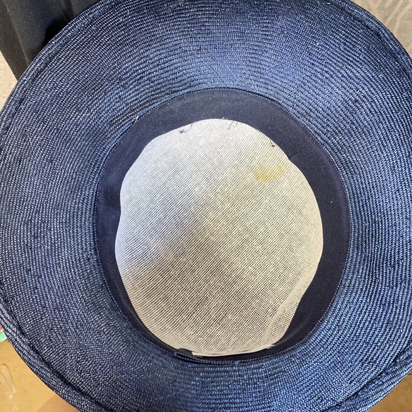 Gina Conti Hat Navy Wide Brim with Ruffle Bow & Pearl Accents - Picture 4 of 4